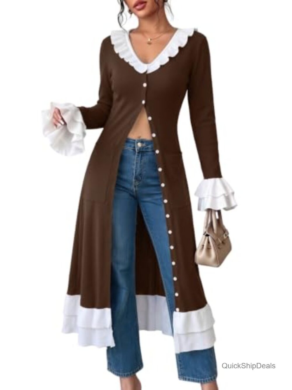 Women's Maxi Cardigan Bell Sleeve Duster Sweater Lightweight